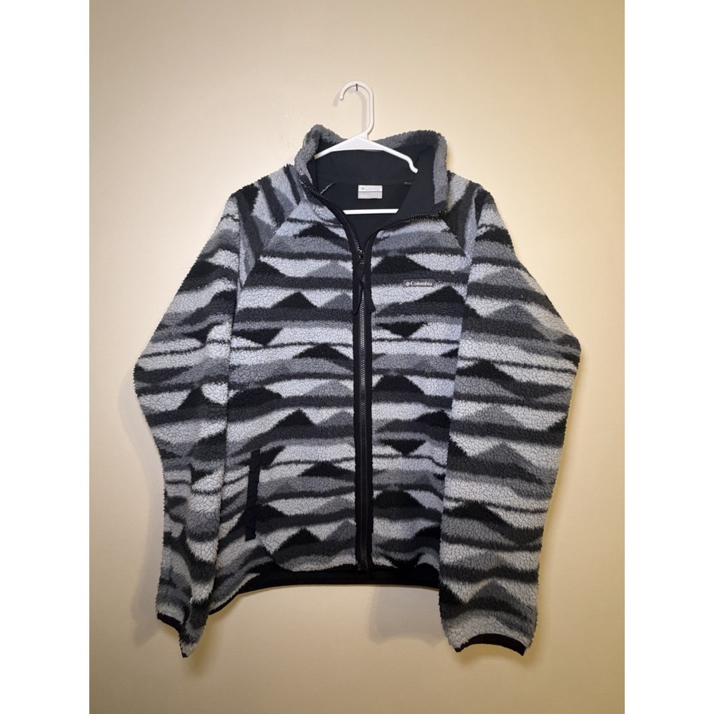 Columbia Steens Mountain Printed Fleece Jacket Mens Large Gray‎ Full Zip Hiking